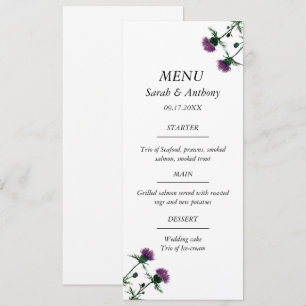 Menú Thistle Scotland Floral Watercolor Boda Alimentos