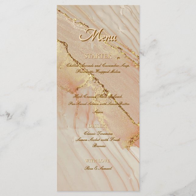 Menú Tinta Alcohol Rosa Brillante Dorado Elegante Plano (Anverso)