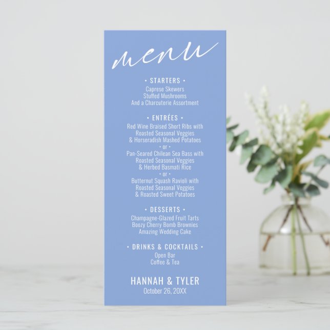Menú Tipografía contemporánea simple elegante Periwinkl (Anverso de pie)