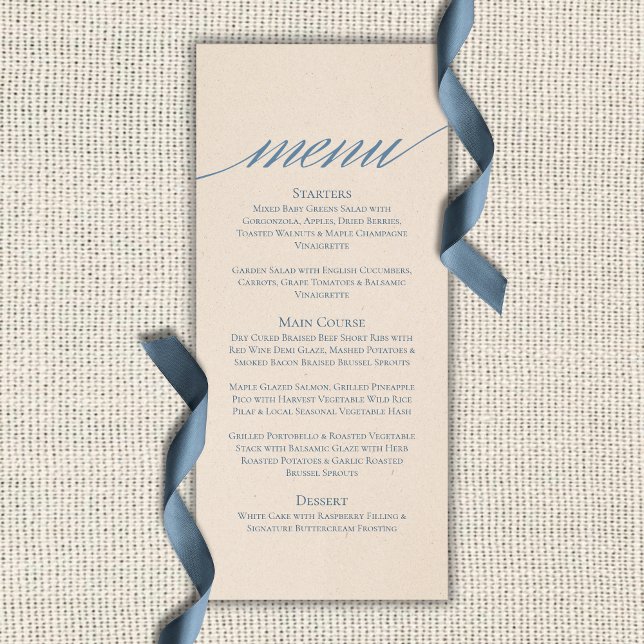 Menú Tipografía de guión azul polvoriento Boda (Dusty Blue Script Typography Wedding Menu
)