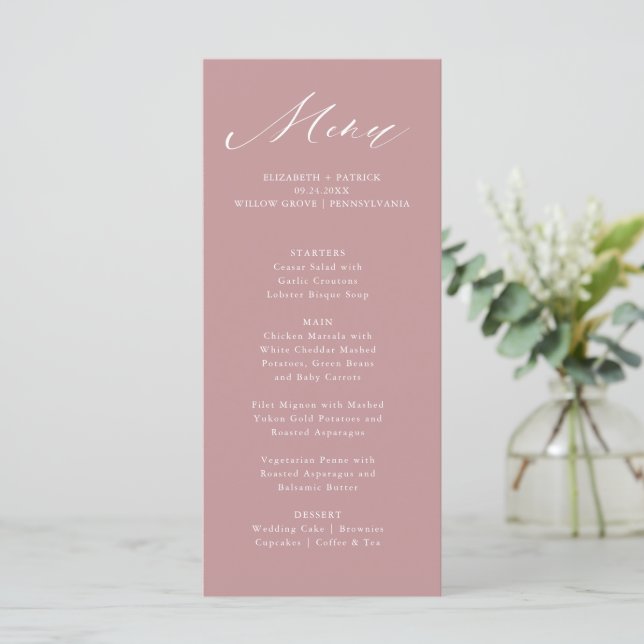 Menú Tipografía de guion elegante y Rosa (Anverso de pie)