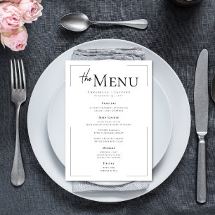 Menú Tipografía mínima Boda blanco y negro