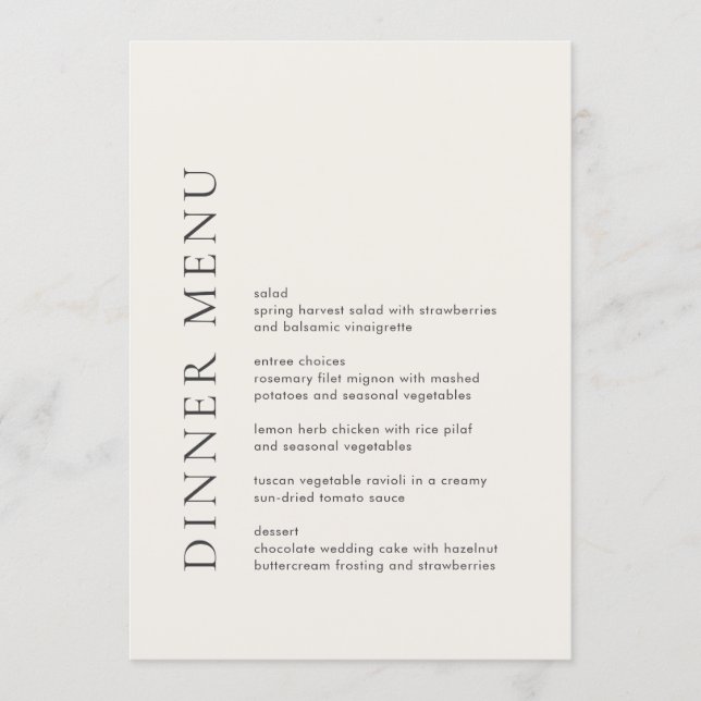Menú Tipografía Moderna Bodas Elegantes Beige (Anverso)
