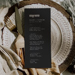 Menú Tipografía moderna | Cena de Boda gris de carbón v<br><div class="desc">Esta moderna tipografía, la carta de boda gris carbón canario para la cena, es perfecta para un boda sencillo. El moderno diseño minimalista gris oscuro presenta una fuente retro y contemporánea con un toque bohemio rústico único. Este menú se puede utilizar para la recepción de bodas, la cena de ensayo...</div>