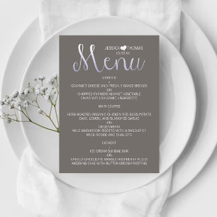 Menú Tipografía moderna de embriones Boda morado y gris