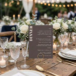 Menú Tipografía Negrita Marrón Cena de Boda Simple 