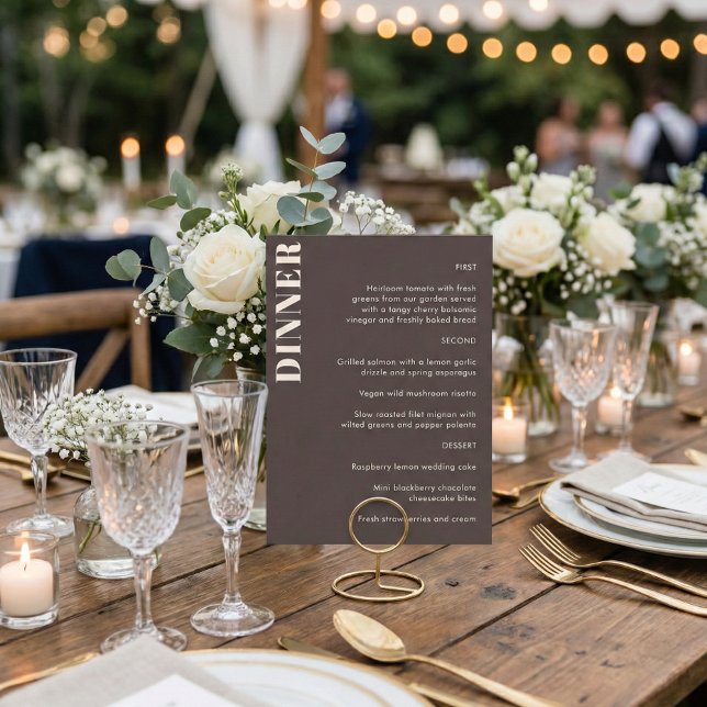 Menú Tipografía Negrita Marrón Cena de Boda Simple  (Subido por el creador)