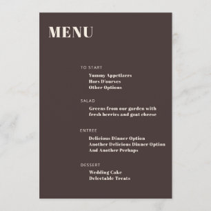 Menú Tipografía Negrita Personalizada Marrón Minimalist