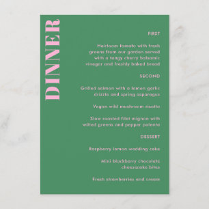 Menú Tipografía Negrita Rosa Verde Cena de Boda Sencill