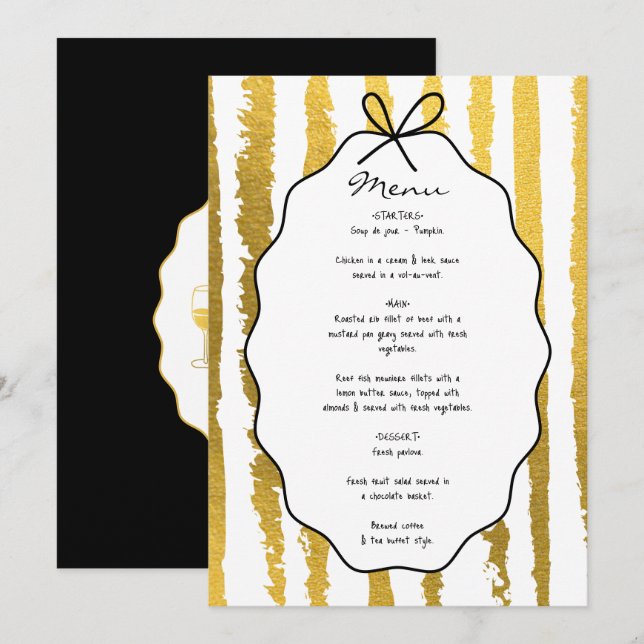 Menú Tiras Caprichosas Bodas Pintadas a Mano  (Anverso / Reverso)