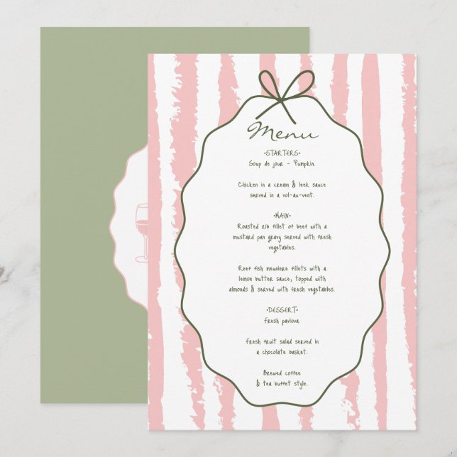 Menú Tiras caprichosas pintadas a mano para boda  (Anverso / Reverso)