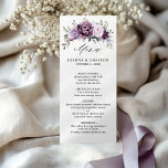 Menú Tonos de violeta morada agitada florece Boda morad<br><div class="desc">El elegante y moderno menú boda floral de mediados de verano incluye un ramo de rosas acuáticos, peonías en tonos ciruelas violetas, rosa polvoriento, rosa polvoriento, malva, salvia con hojas botánicas verdes y eucalipto. Encontrará más diseños y variaciones de mi tienda "blissweddingpaperie". Y no dudes en ponerte en contacto conmigo...</div>