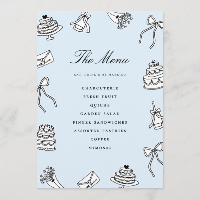 Menú Torta de Cumpleaños de Boda Caprichosa Dibujada a  (Anverso)
