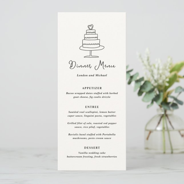 Menú Torta Dibujada a Mano Doodle Boda Moderna (Anverso de pie)