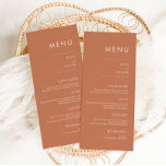 Menú Toscana Amber | Boda mínimo moderno<br><div class="desc">Este sencillo y elegante menú presenta una moderna tipografía minimalista de sans serif,  unos bonitos colores bohemios rústicos que sólo proporcionan la información que sirve a un propósito. Reúne a sus seres queridos en torno a una hermosa comida con nuestra moda y sencilla colección de terracota toscana.</div>