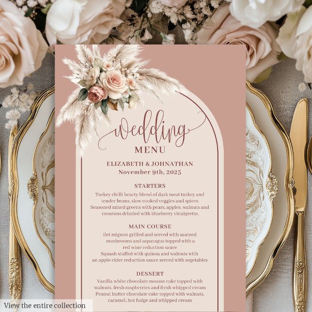 Menú Traditional Boho Dusty Pink Pampas Floral Wedding  (Traditional Boho Dusty Pink Pampas Floral Wedding Menu)