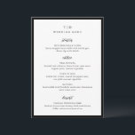 Menú Trisha Boda moderno negro y blanco<br><div class="desc">Menús bodas modernos con un diseño limpio con fuentes serif y script.</div>