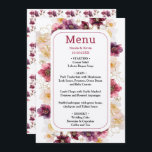 Menú Tropical Jungle Floral Wedding<br><div class="desc">This beautiful and elegant wedding menu features watercolor pink and orange hibiscus flowers and foliage. The text combines handwritten script and serif fonts for a stylish and modern look. This is perfect for a summer tropical wedding.</div>