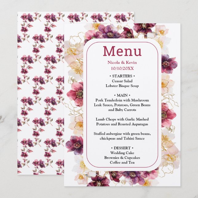 Menú Tropical Jungle Floral Wedding (Anverso / Reverso)