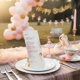 Menú Tutu Ballerina Ballet Dancer Girl Birthday