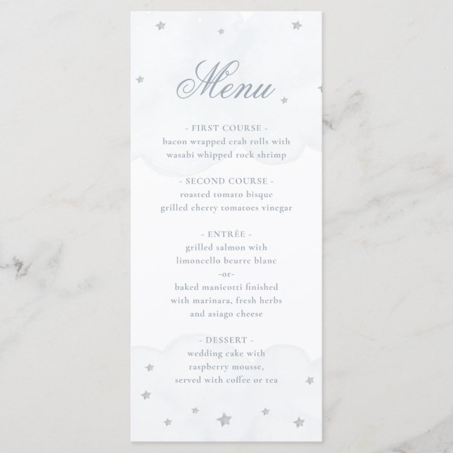 Menú Twinkle Little Star Blue Gray Elegant Baby Shower (Anverso)