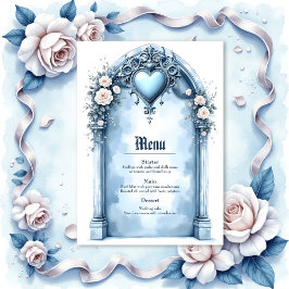 Menú Un arco azul claro ornamentado con acentos florale
