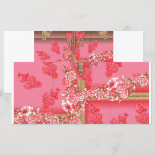 Menú un diseño de un fondo rosa y dorado con un rojo