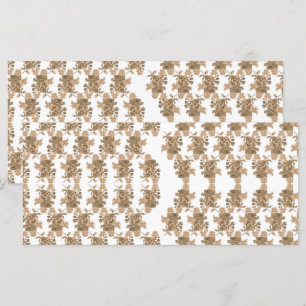 Menú un fondo blanco con flores marrones en él