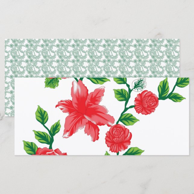 Menú un montón de flores rojas sobre un fondo blanco (Anverso / Reverso)
