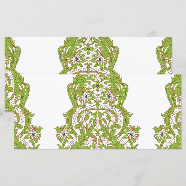 Menú un papel pintado verde y blanco con diseños orname (Anverso / Reverso)