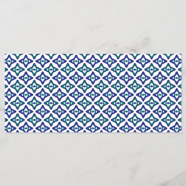 Menú un patrón azul y verde con un fondo blanco (Anverso)