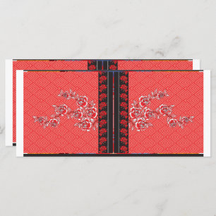 Menú un patrón rojo y negro con flores sobre él