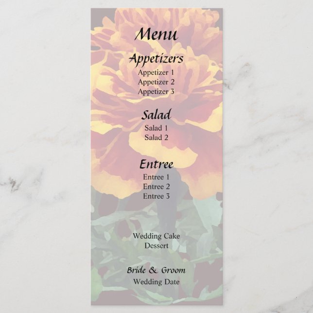 Menú Una Marigold Naranja con Puntas Amarillas (Anverso)