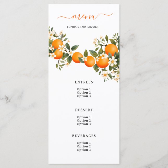 Menú Una pequeña corbata está en camino Naranja Baby Sh (Anverso)