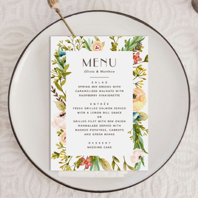Menú Vegetación acuática floral verano boda rústico (Subido por el creador)