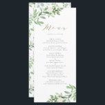 Menú Vegetación acuática y Boda de flores blancas<br><div class="desc">Vegetación acuática y menú Flores blancas | Añada un acento verde a su escapada de mesa con esta tarjeta de menú de vegetación de personalizable. Cuenta con ilustraciones acuáticos y un patrón de follaje y flores blancas. Esta carta floral es perfecta para bodas de primavera y jardín y otros eventos....</div>