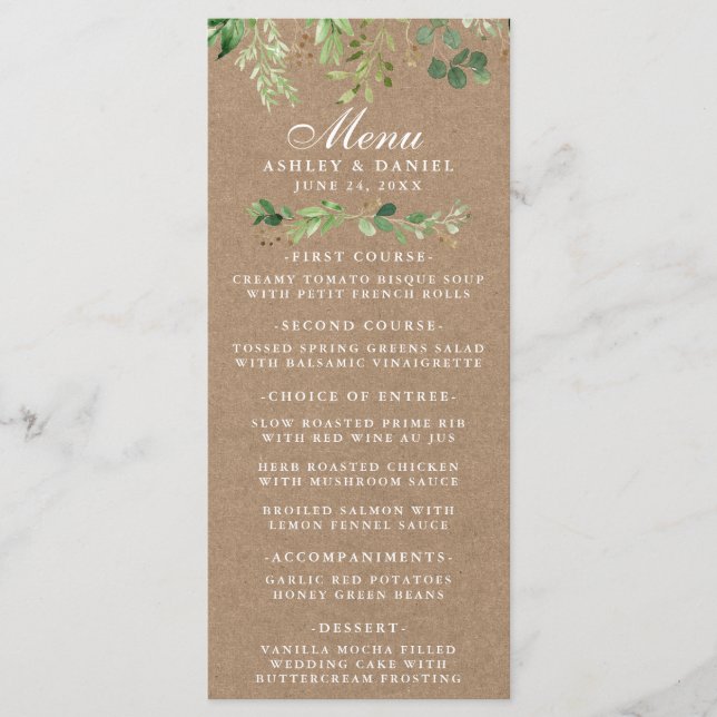Menú Vegetación botánica Eucalyptus Boda Kraft (Anverso)