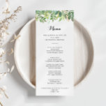 Menú Vegetación Calligrafía de follaje botánico<br><div class="desc">La carta de la cena es ideal para un boda sencillo. Este bonito diseño acuático presenta un follaje verde botánico. Este menú se puede utilizar para la recepción de bodas,  la cena de ensayo,  la ducha de novia o cualquier otro evento.</div>