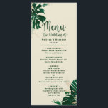 Menú Vegetación tropical y follaje Cena Boda moderna<br><div class="desc">Foliage Tropical Verdor a la moda y deja la moderna recepción de bodas personalizadas Cena o Menús de 3 platos - con nombres de novia y Groom, y Fecha. ¡Perfecto para la decoración de las mesas! En una atrevida paleta de colores de ricos verdes, esmeralda y Relieve metalizado dorado. Este...</div>