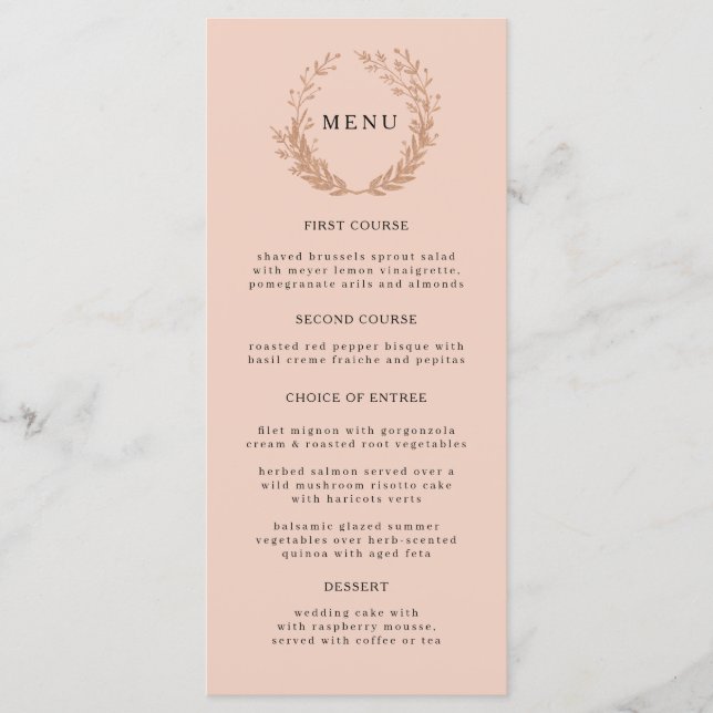 Menú Vela de follaje dorado con monograma. Boda (Anverso)