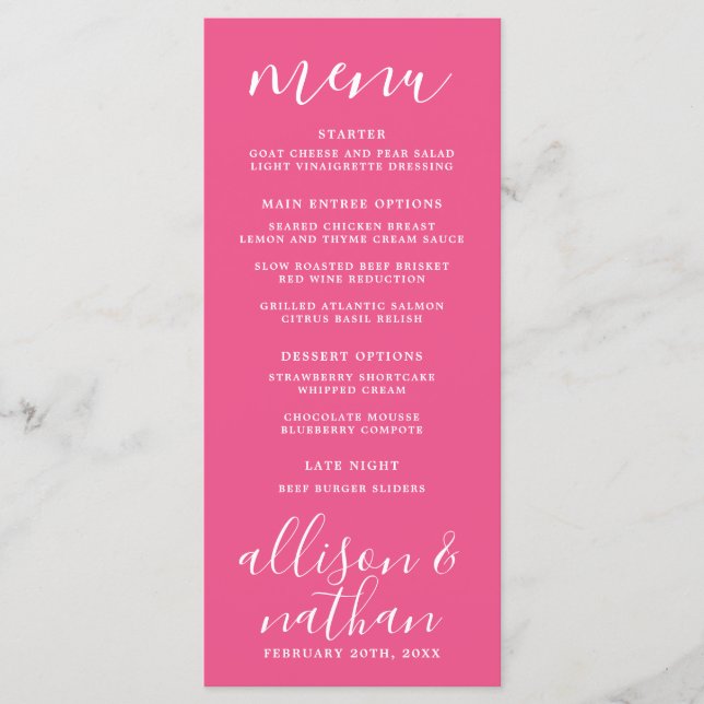 Menú Verdadera Simplicidad 1 Rosa Clavel Boda Minimalis (Anverso)