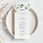 Menú Verde Eucalyptus Foliage Calligraphy Dinner<br><div class="desc">La carta de la cena es perfecta para un boda rústico. El diseño presenta ramas y hojas de eucaliptos botánicos verdes dibujadas a mano. Este menú se puede utilizar para la recepción de bodas,  la cena de ensayo,  la ducha de novia o cualquier otro evento.</div>