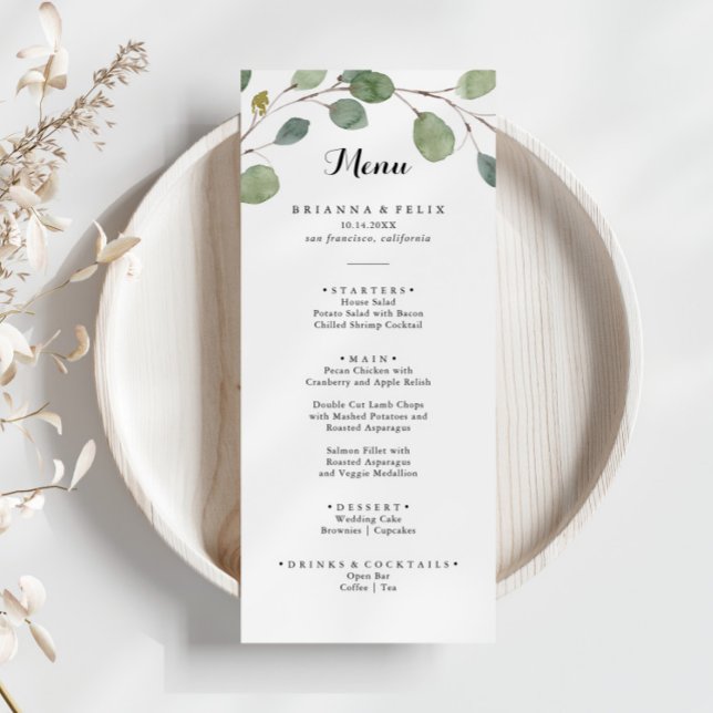 Menú Verde Eucalyptus Foliage Calligraphy Dinner (Subido por el creador)