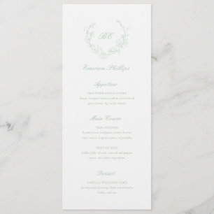 Menú Verde Salvia Monograma Nombre del Invitado Boda El