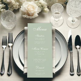 Menú Verde Salvia Simple Elegante Caligrafía Blanca