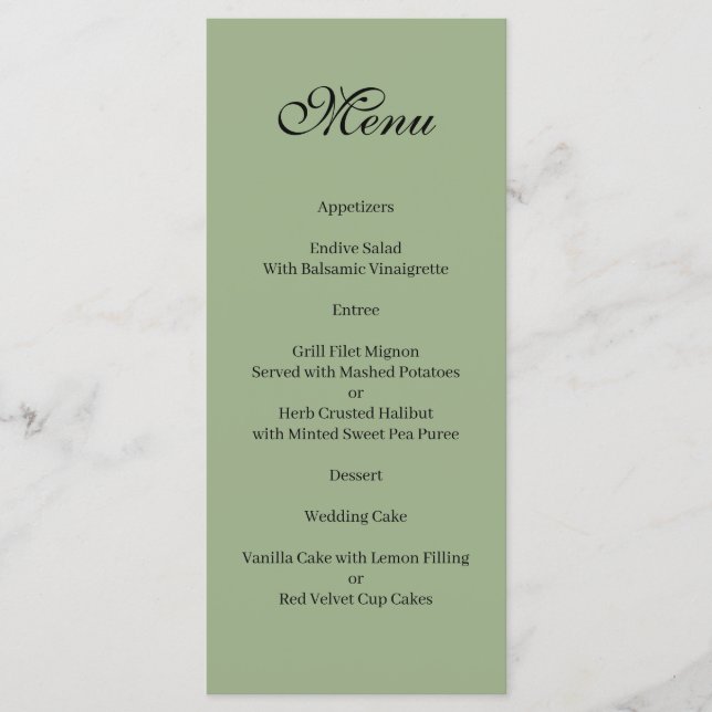 Menú verde y blanco básico y elegante (Anverso)