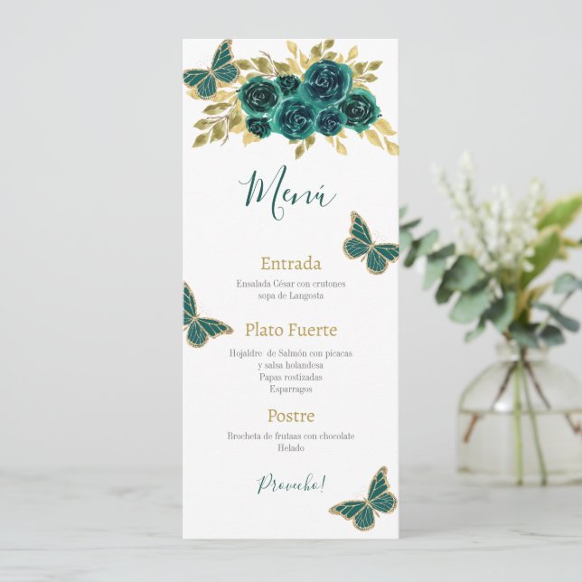 Menú Verdor Floral Quinceañera (Anverso de pie)