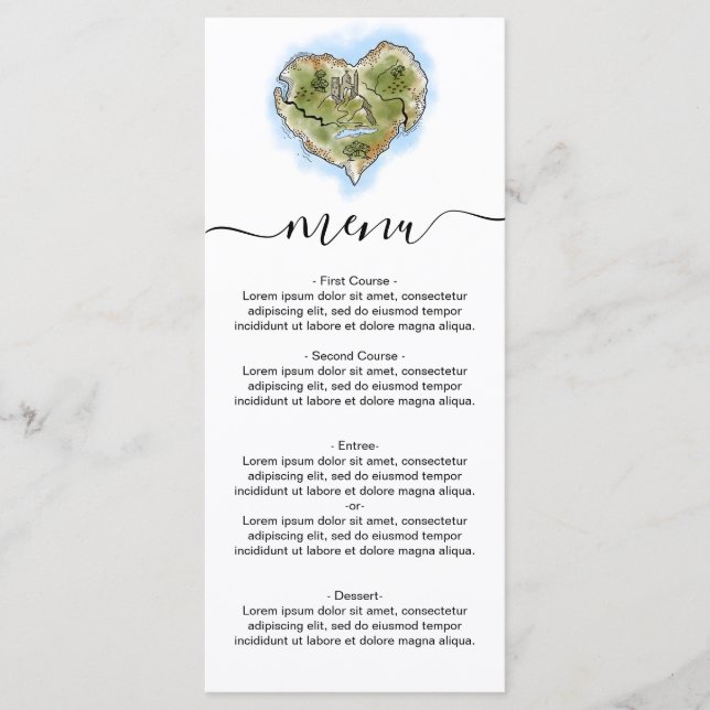 Menú Viaje del mapa único de bodas de destino ilustrado (Anverso)