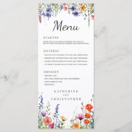 Menú Vibrant Watercolor Wildflowers Elegant Wedding