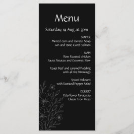 Menú Vid moderna minimalistas en blanco y negro de flor